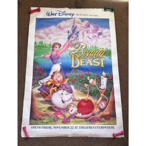 Vintage 1991 Disney Beauty & The Beast Movie Theater Rolled Poster 48"x69.5"